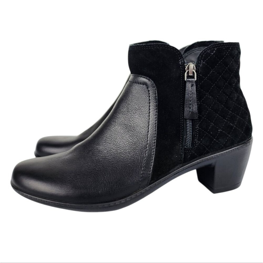 hotter Black Leather Quilted Suede Back Ankle Boots with Side Zip Size 10
